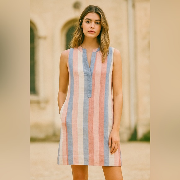 Melissa Nepton Striped Pally Dress 100% Cotton Size Large Canadian Designer - Picture 13 of 13